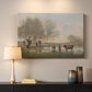 Canvas art print detailing a countryside setting with cows in damp environment, mounted in a softly lit interior space