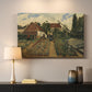 Canvas art print detailing a floral landscape with organized garden elements, mounted in a softly lit interior space