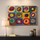 Canvas art print detailing an abstract design focused on color interaction and repetition, mounted in a softly lit interior space