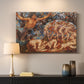 Canvas art print detailing a symbolic representation of motion and seasonal change, mounted in a softly lit interior space
