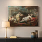 Canvas art print detailing a classical narrative scene with elegant surroundings, mounted in a softly lit interior space