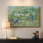 Canvas art print detailing a pastoral composition showing early childhood moment, mounted in a softly lit interior space