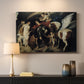 Canvas art print detailing a classical depiction of mythological rescue, mounted in a softly lit interior space