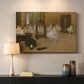 Canvas art print detailing a group of dancers mid-practice with teacher overseeing, mounted in a softly lit interior space