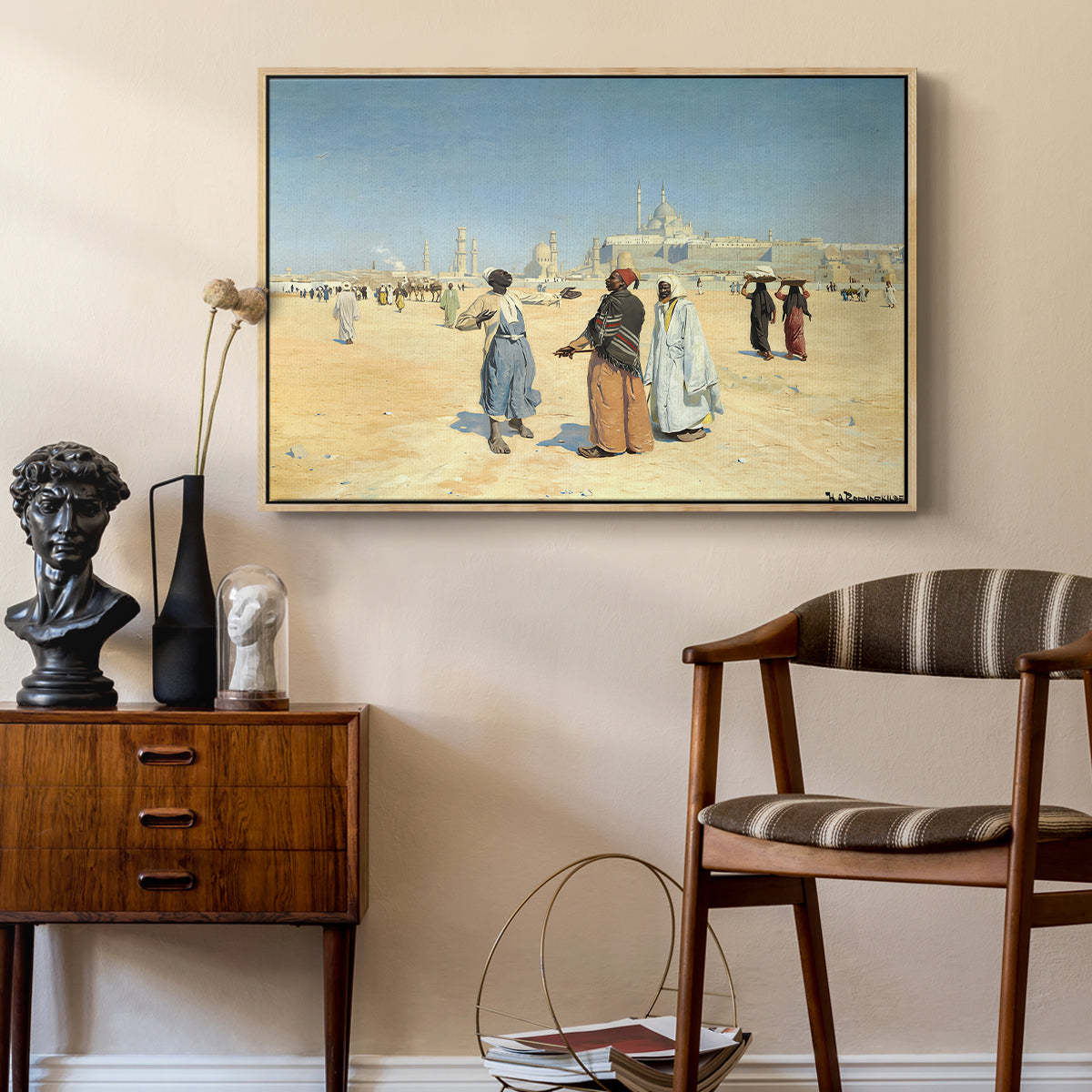 View from the Desert of Cairo with Citadel and Mamluk Tombs in the Background, c. 1889-1890 - Floater Framed Canvas Print