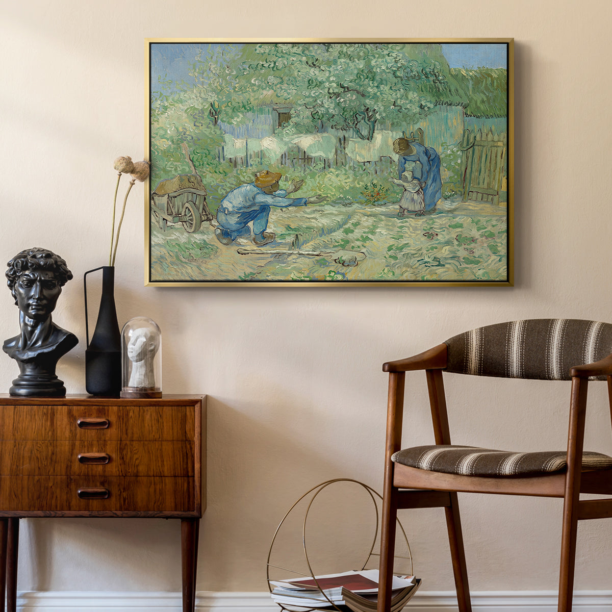 First Steps after Millet, 1890 - Floater Framed Canvas Print