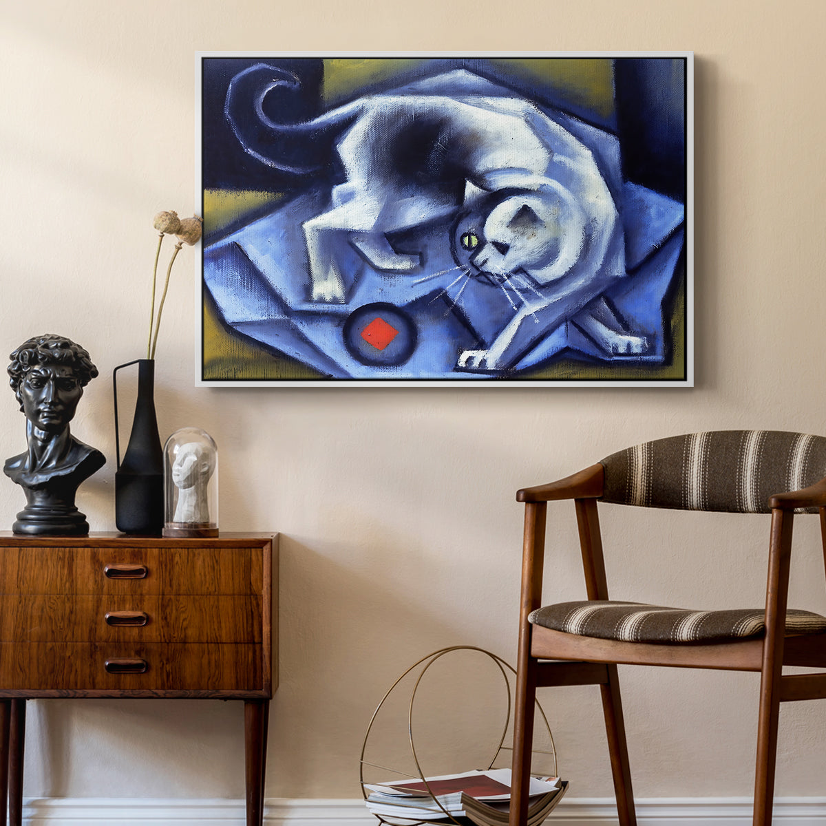 Cat Playing with a Ball, 1945-1950 - Floater Framed Canvas Print
