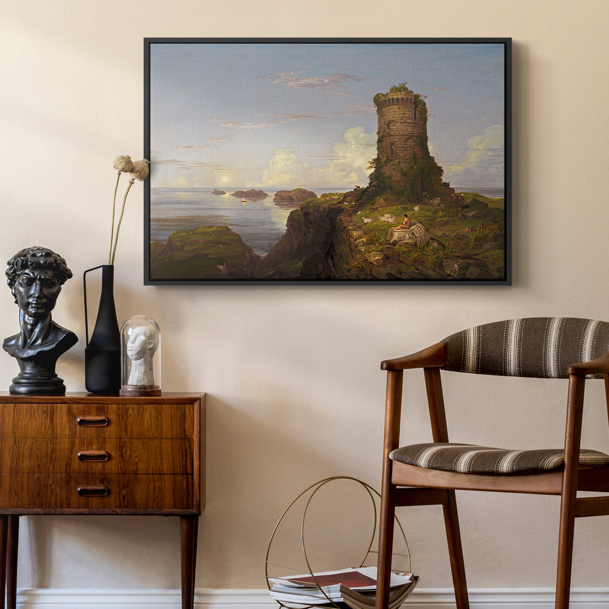 Italian Coast Scene with Ruined Tower, 1838 - Floater Framed Canvas Print