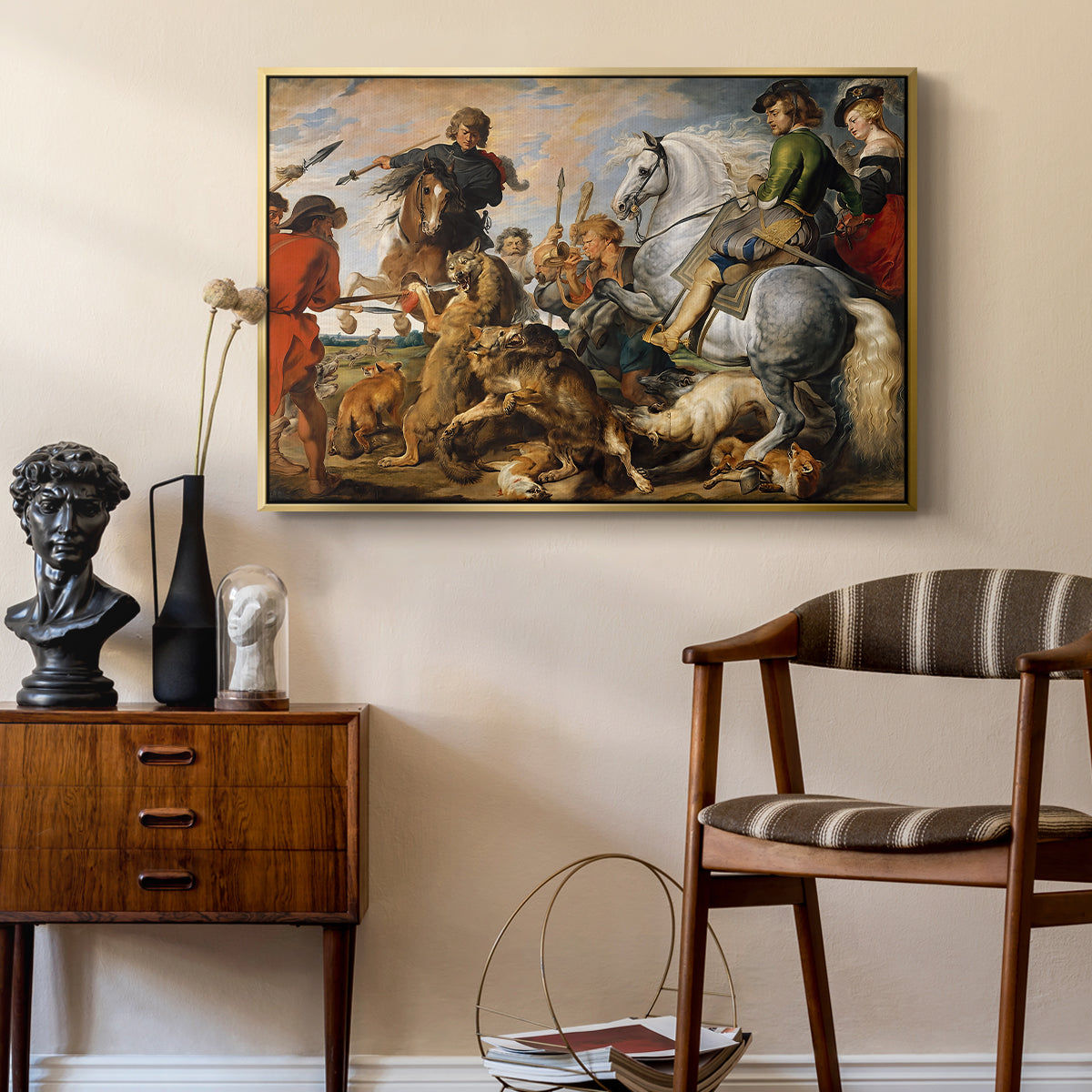 The Wolf and Fox Hunt, c. 1616 - Floater Framed Canvas Print