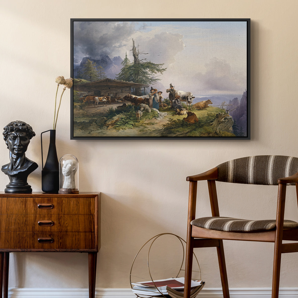 An Alpine Farm on the Untersberg, 1835 - Floater Framed Canvas Print
