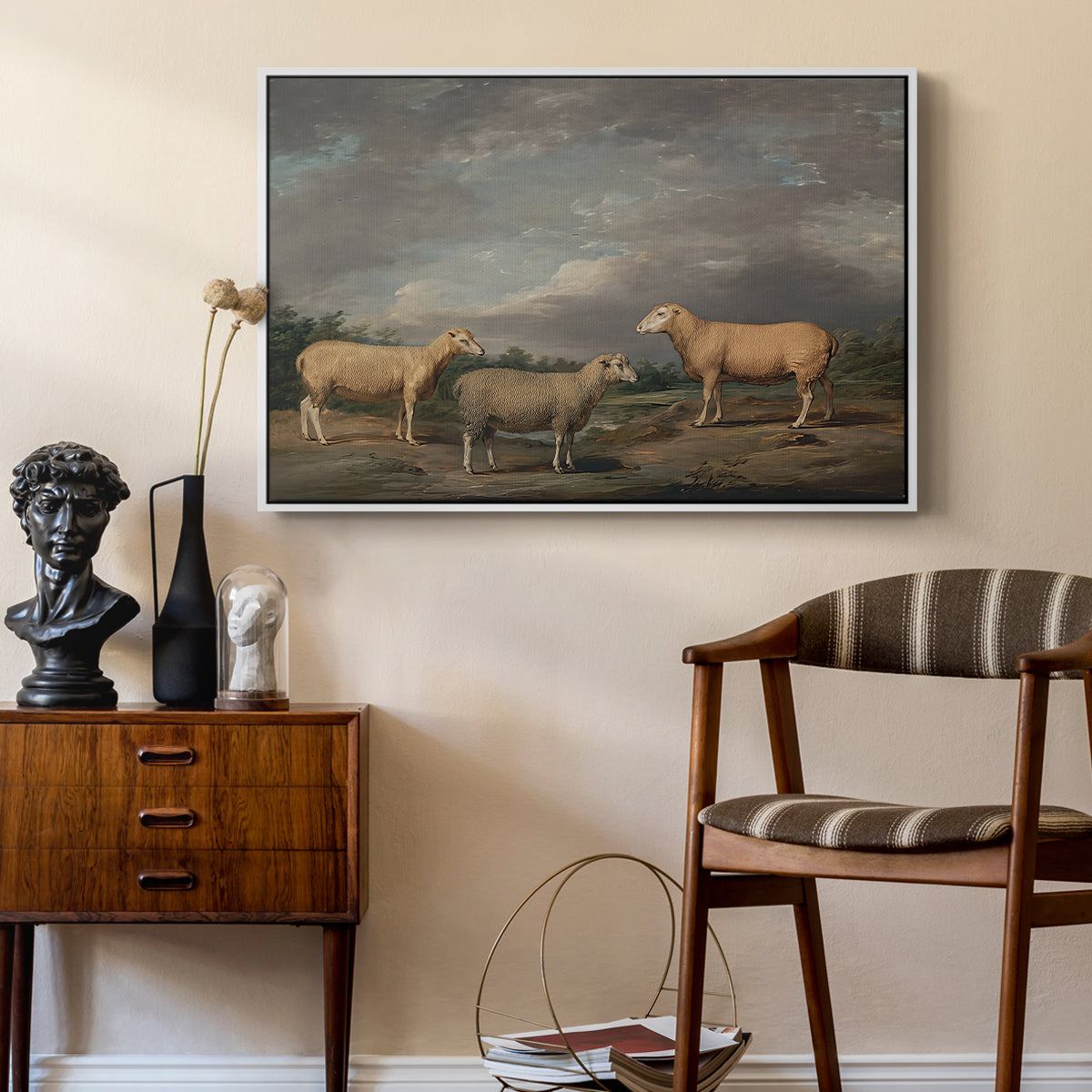 Ryelands Sheep, the King's Ram, the King's Ewe and Lord Somerville's Wether, c. 1801-1807 - Floater Framed Canvas Print