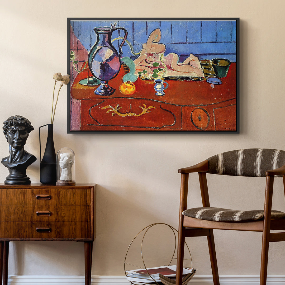 Still Life with a Pewter Jug and Pink Statuette, 1910 - Floater Framed Canvas Print