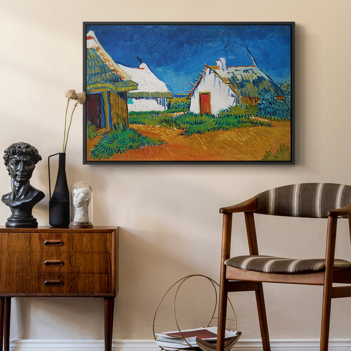 Three White Cottages at Saintes-Maries, 1888 - Floater Framed Canvas Print