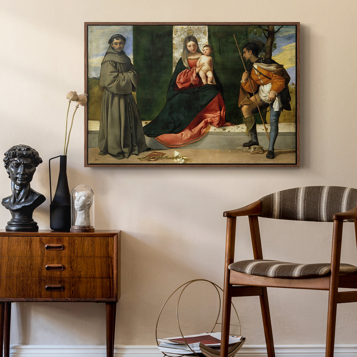 Madonna and Child with Saints Anthony of Padua and Roch, c. 1510 - Floater Framed Canvas Print