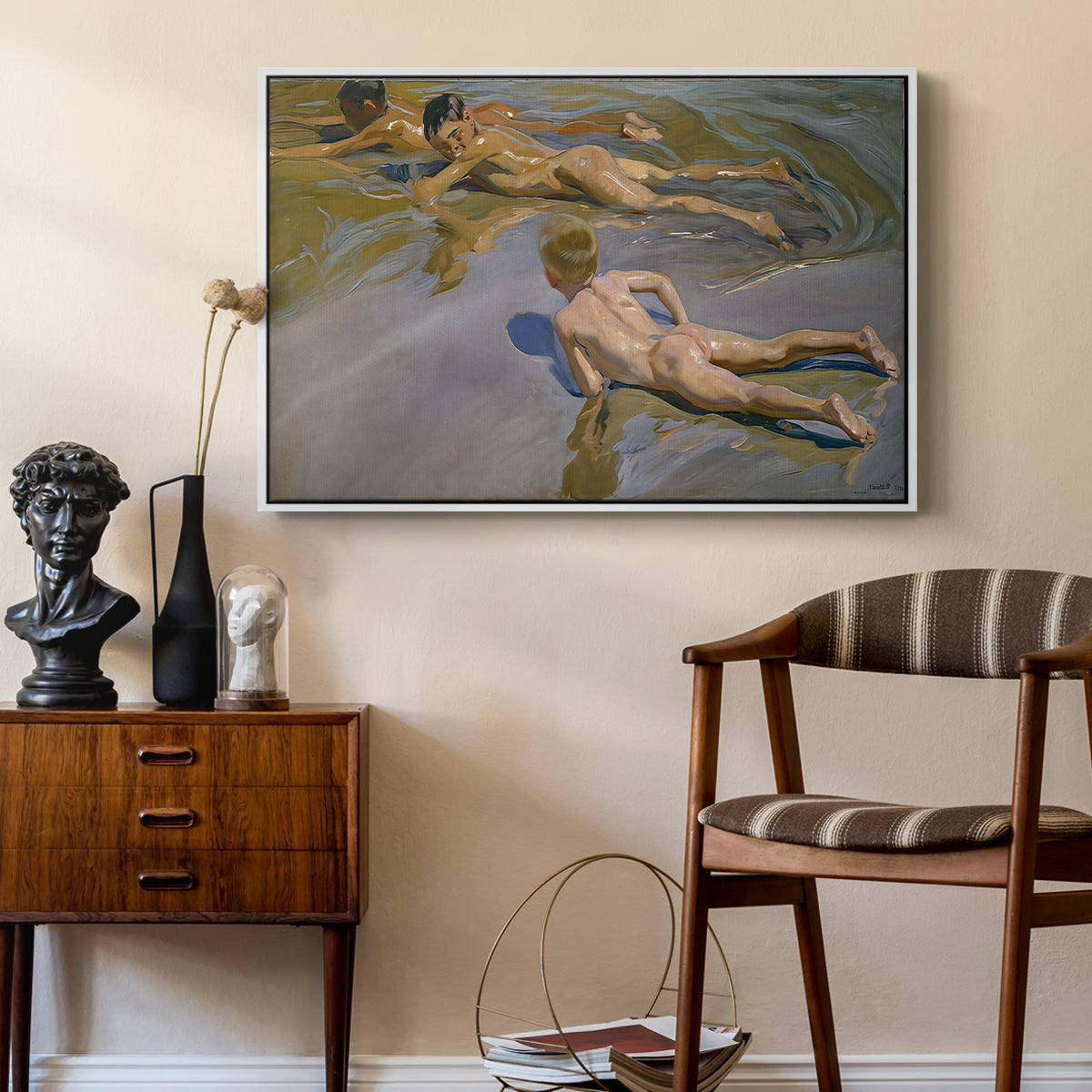 Boys on the Beach, 1910 - Floater Framed Canvas Print