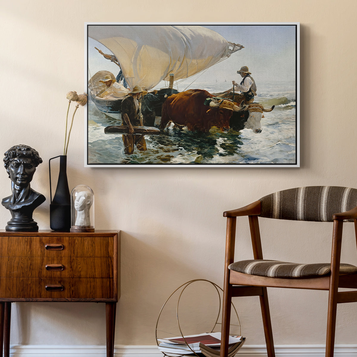 The Return from Fishing: Hauling the Boat, 1894 - Floater Framed Canvas Print