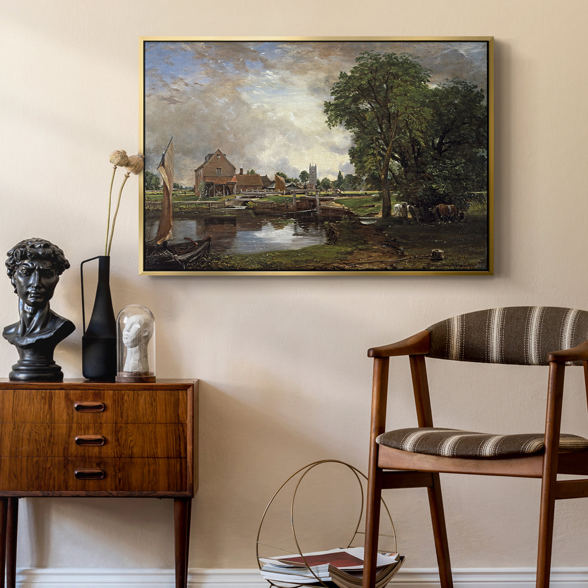 Dedham Lock and Mill, c. 1820 - Floater Framed Canvas Print