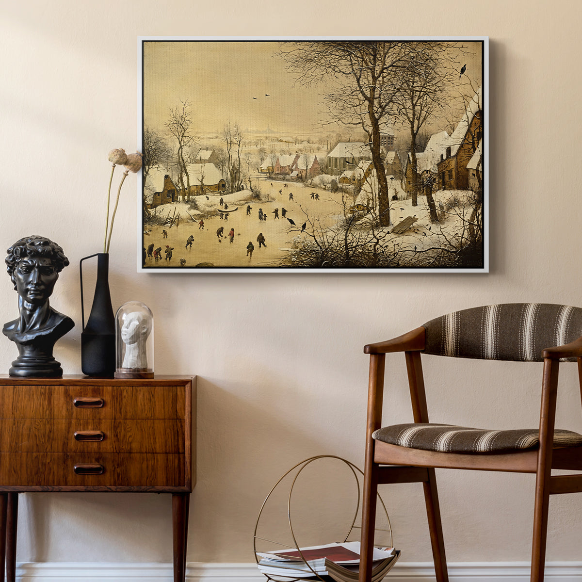 Winter Landscape with Skaters and Bird Trap, 1565 - Floater Framed Canvas Print