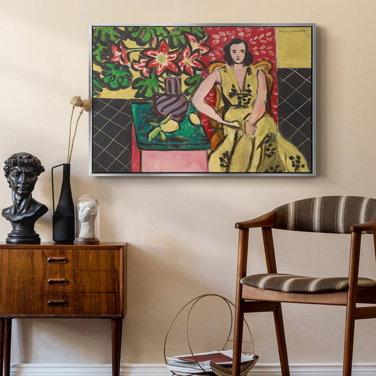 Seated Woman with a Vase of Amaryllis, 1941 - Floater Framed Canvas Print