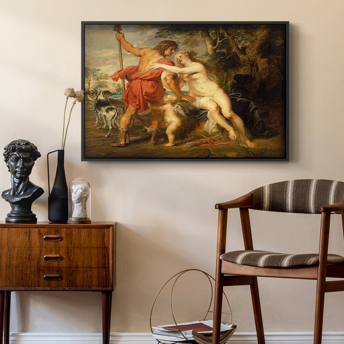 Venus and Adonis, c. 1635 - Floater Framed Canvas Print