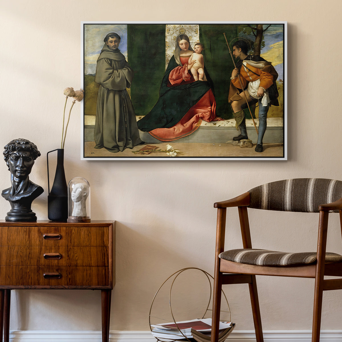 Madonna and Child with Saints Anthony of Padua and Roch, c. 1510 - Floater Framed Canvas Print