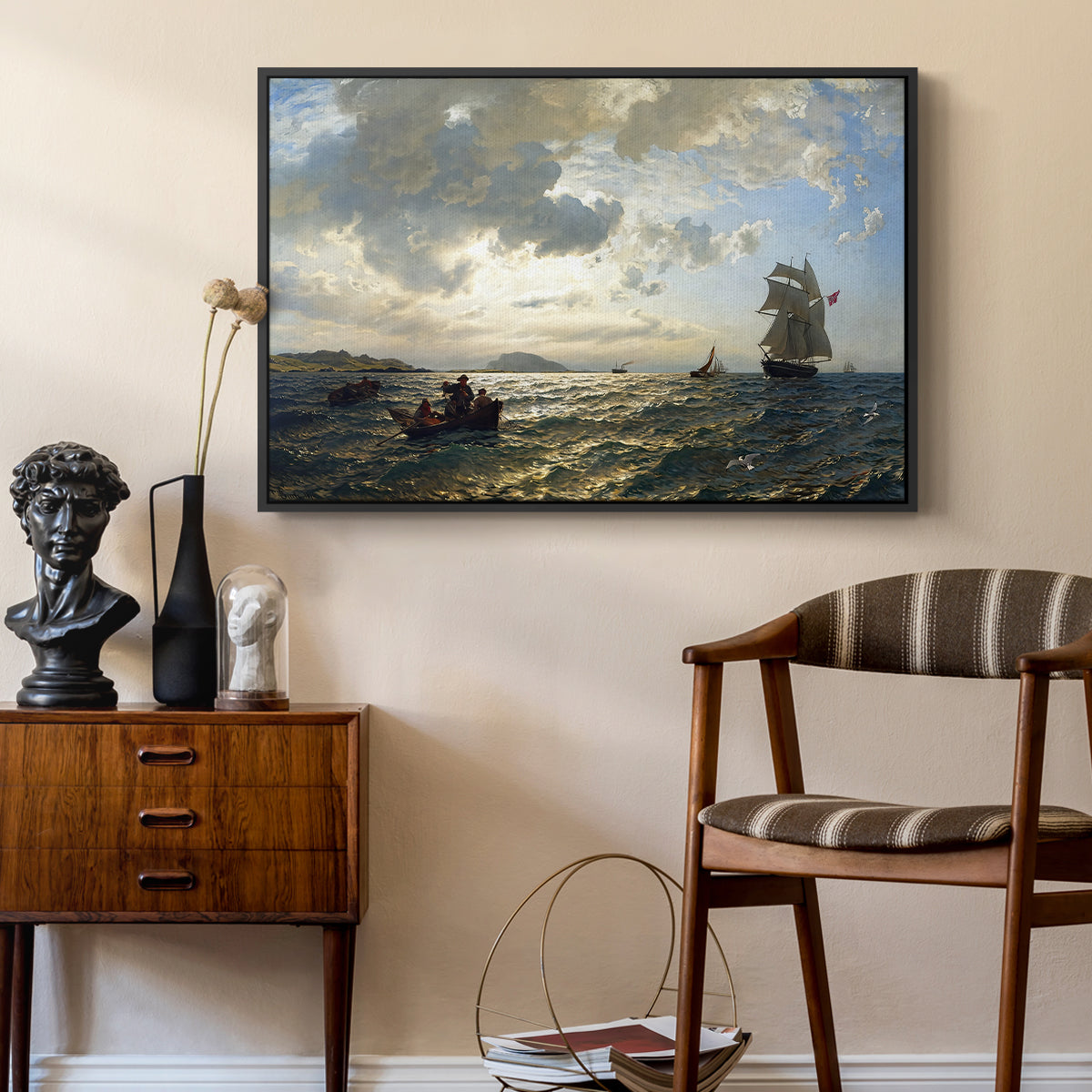 Fresh Breeze on the Norwegian Coast, 1876 - Floater Framed Canvas Print