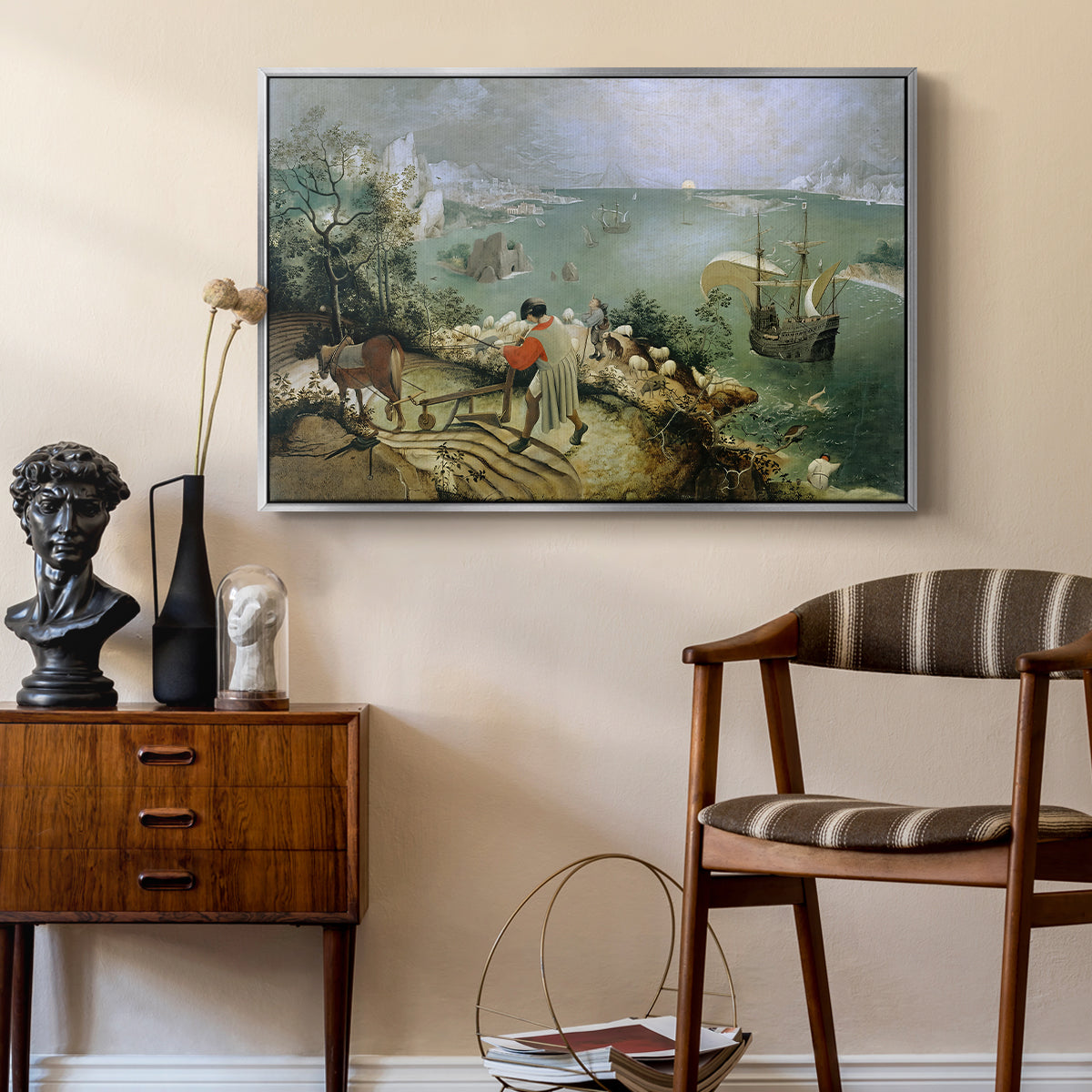 Landscape with the Fall of Icarus, c. 1560 - Floater Framed Canvas Print