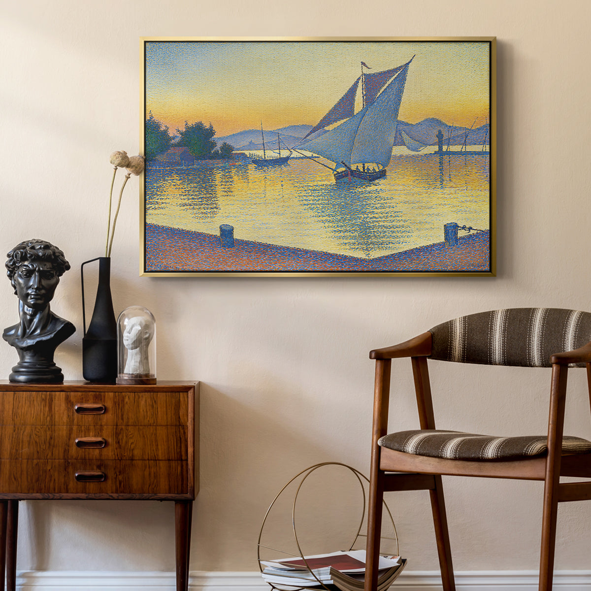 The Port at Sunset, Opus 236, Saint Tropez, 1892 - Floater Framed Canvas Print