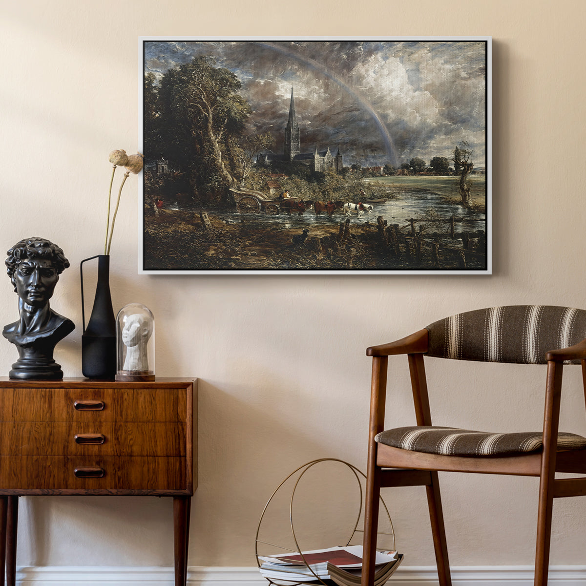 Salisbury Cathedral from the Meadows (Detail), 1831 - Floater Framed Canvas Print