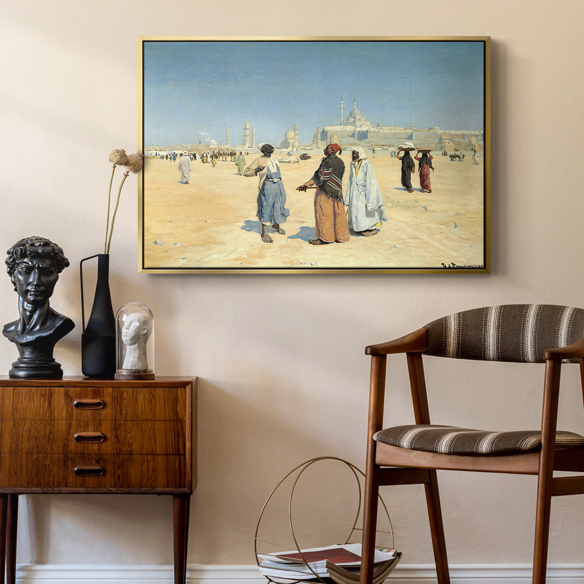 View from the Desert of Cairo with Citadel and Mamluk Tombs in the Background, c. 1889-1890 - Floater Framed Canvas Print