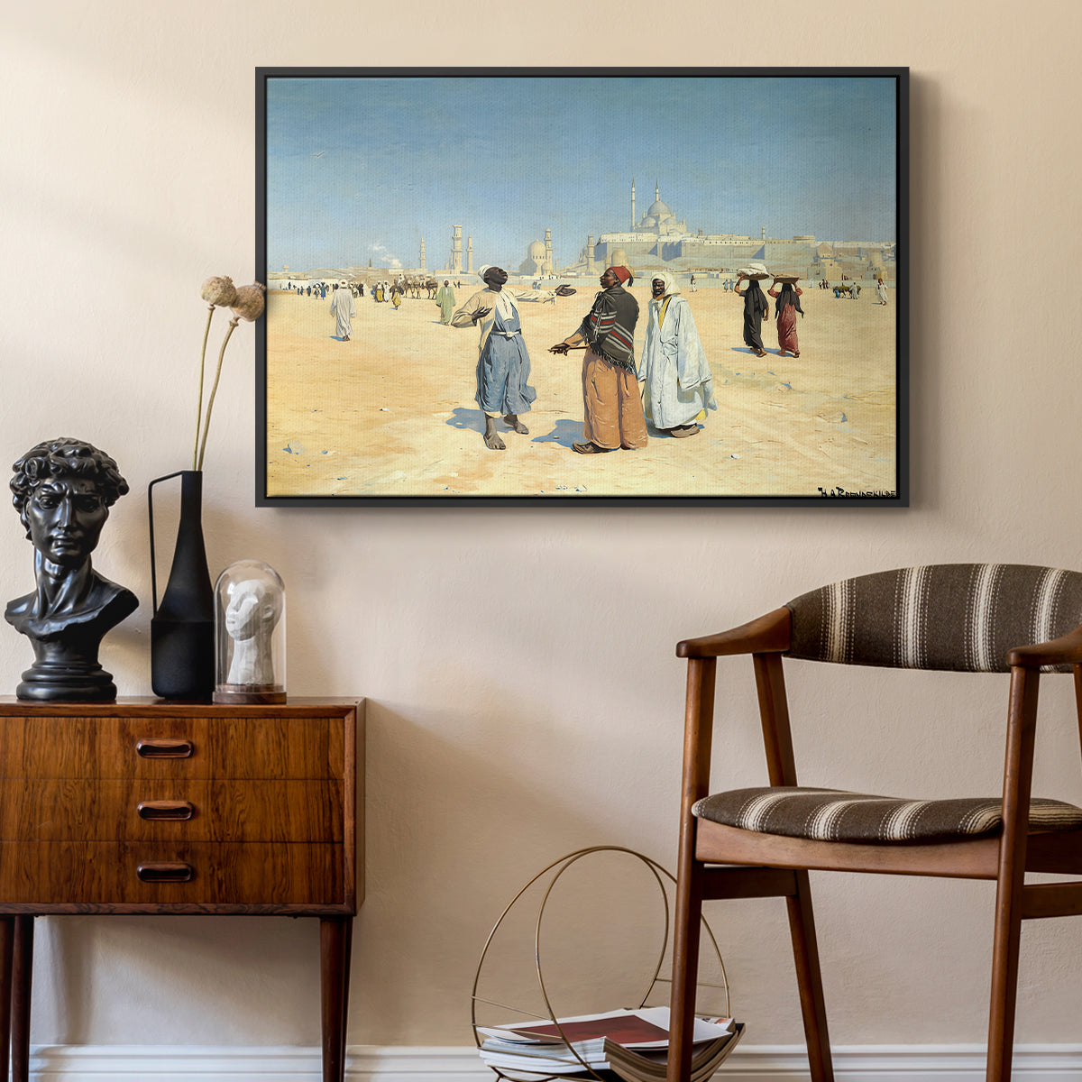 View from the Desert of Cairo with Citadel and Mamluk Tombs in the Background, c. 1889-1890 - Floater Framed Canvas Print