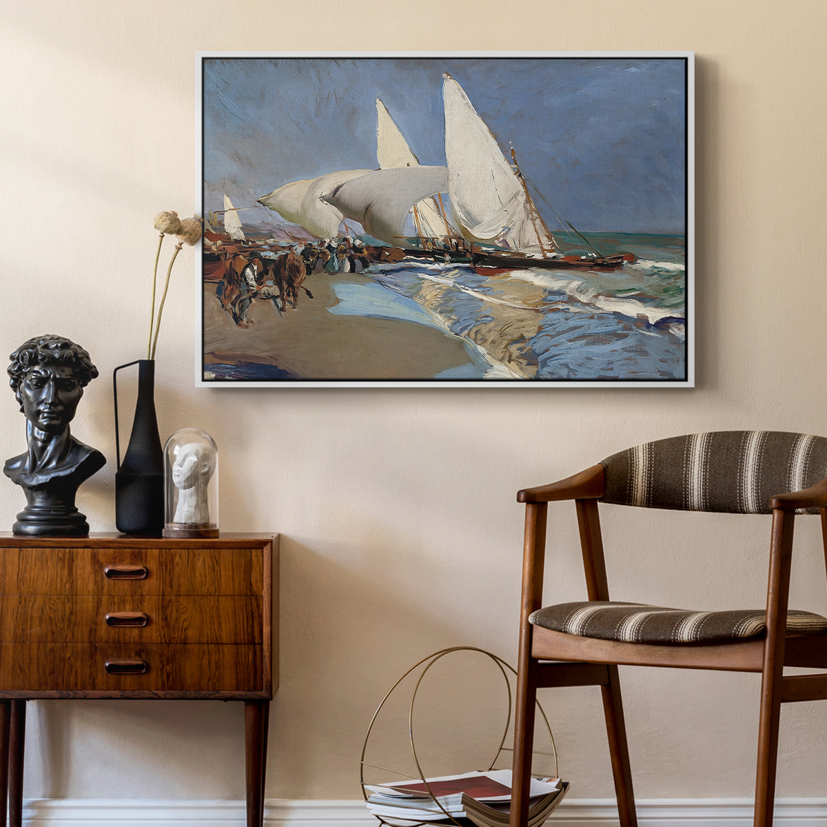 The Beach at Valencia, 1908 - Floater Framed Canvas Print