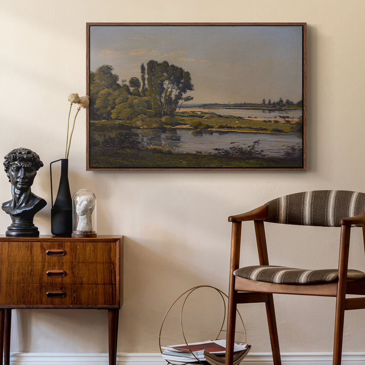 Landscape with a River, 1892 - Floater Framed Canvas Print