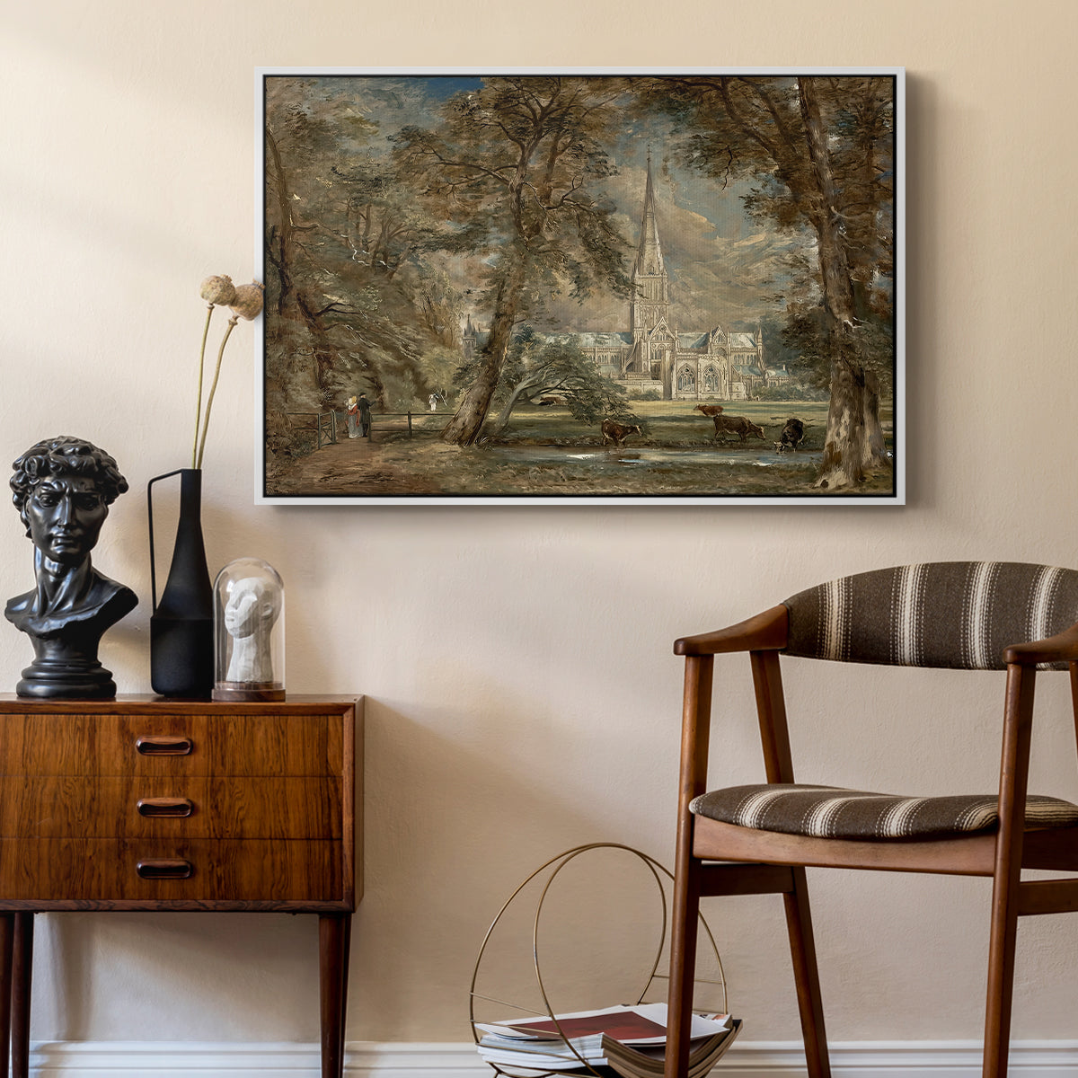 Salisbury Cathedral from the Bishop's Grounds, c. 1822-1823 - Floater Framed Canvas Print