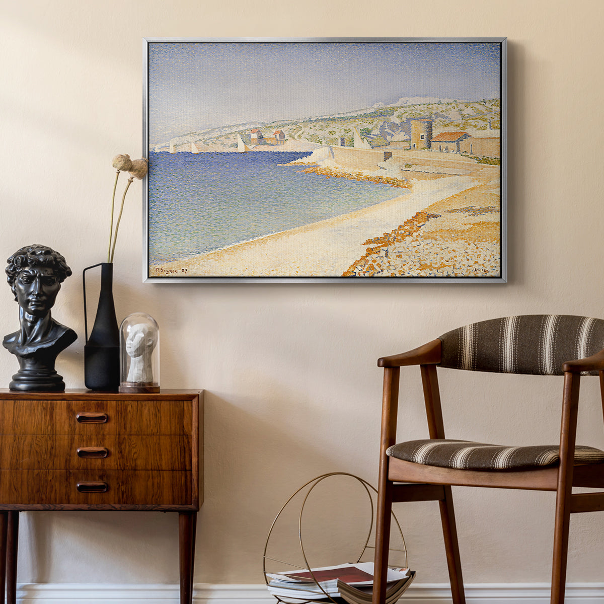 The Jetty at Cassis, Opus 198, 1889 - Floater Framed Canvas Print