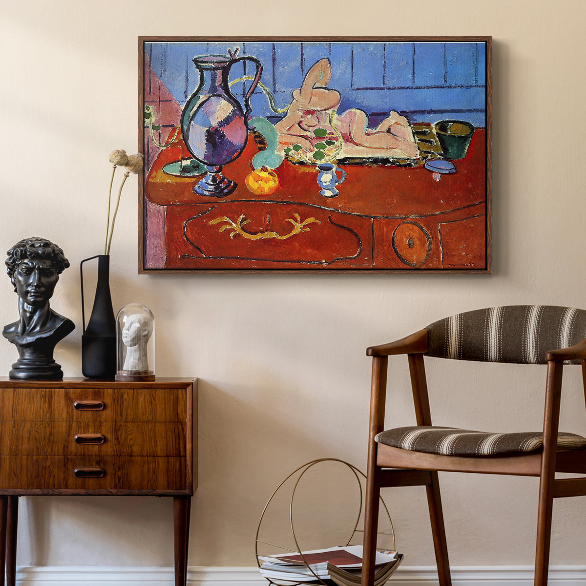 Still Life with a Pewter Jug and Pink Statuette, 1910 - Floater Framed Canvas Print