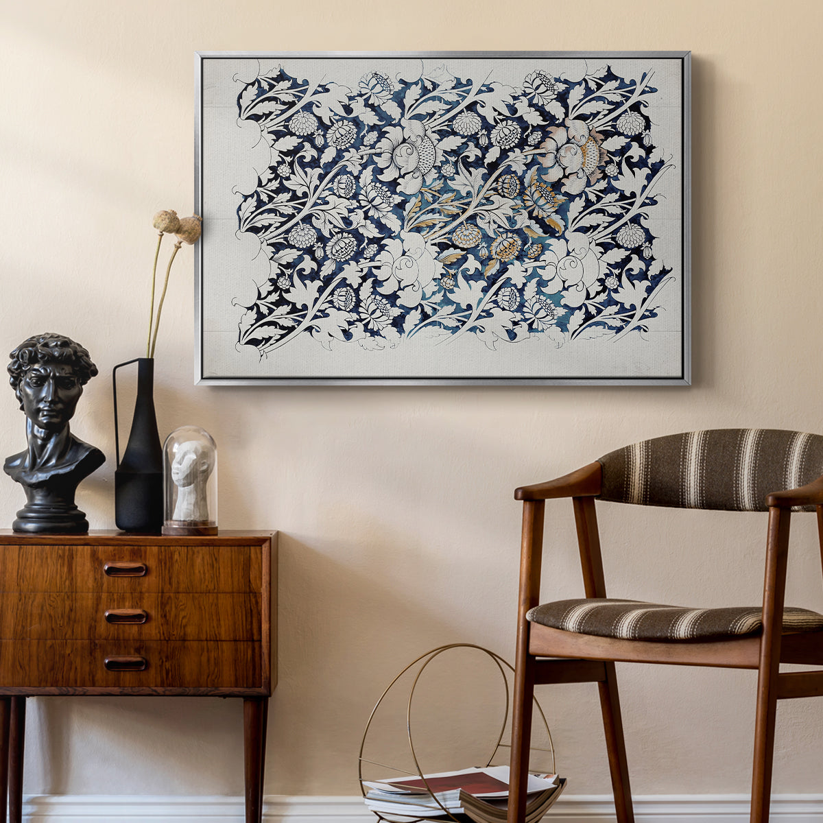 Watercolour for Printed Fabric Design: Wey, c. 1882-1883 - Floater Framed Canvas Print