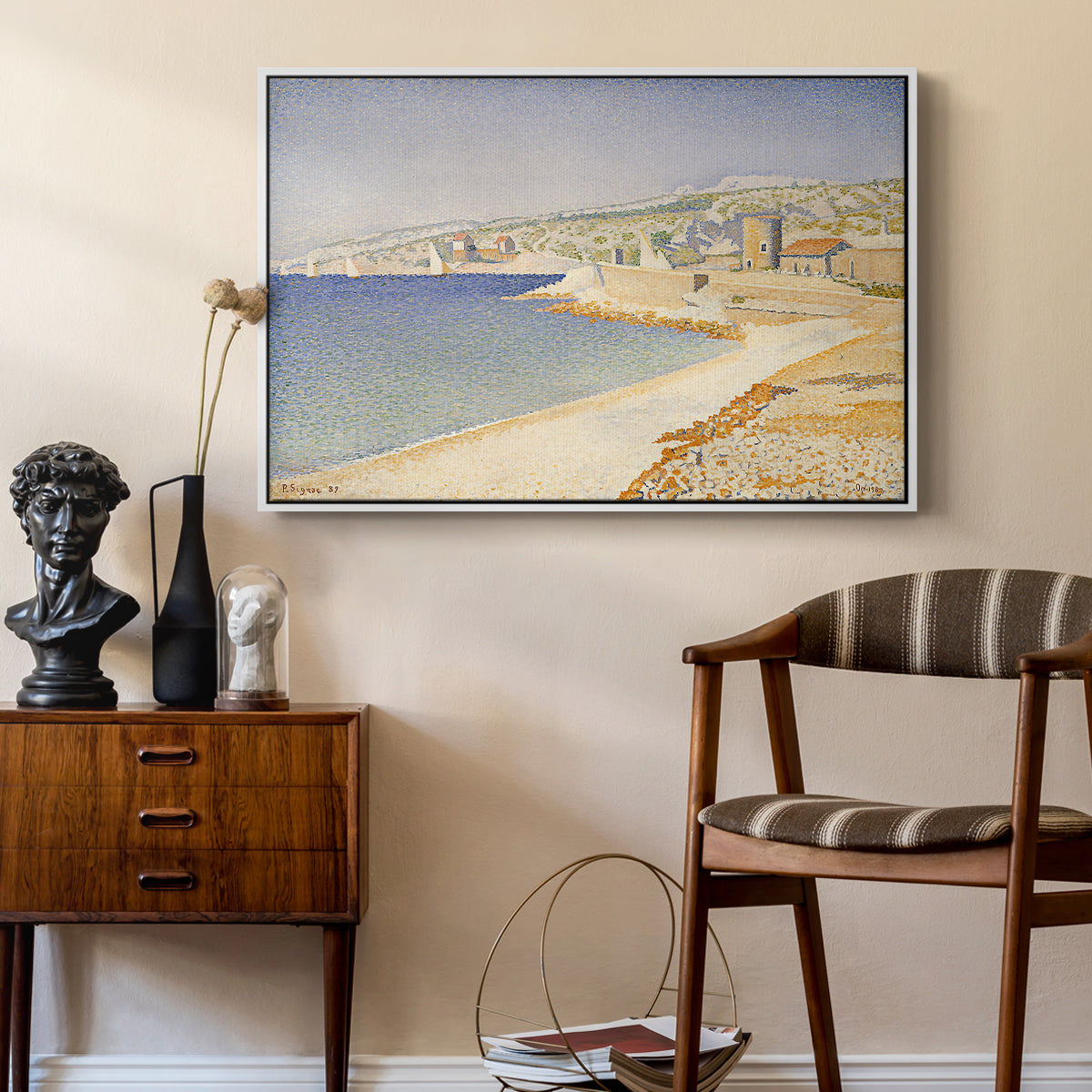 The Jetty at Cassis, Opus 198, 1889 - Floater Framed Canvas Print