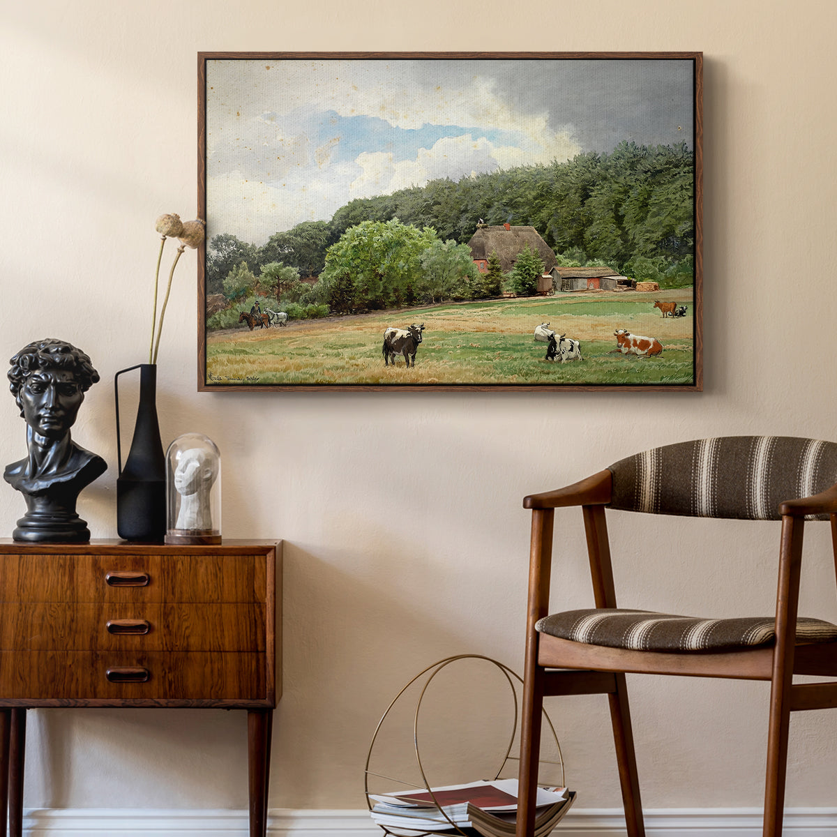 Farm with Grazing Cows (Bondegård med beitende kuer), 1892 - Floater Framed Canvas Print
