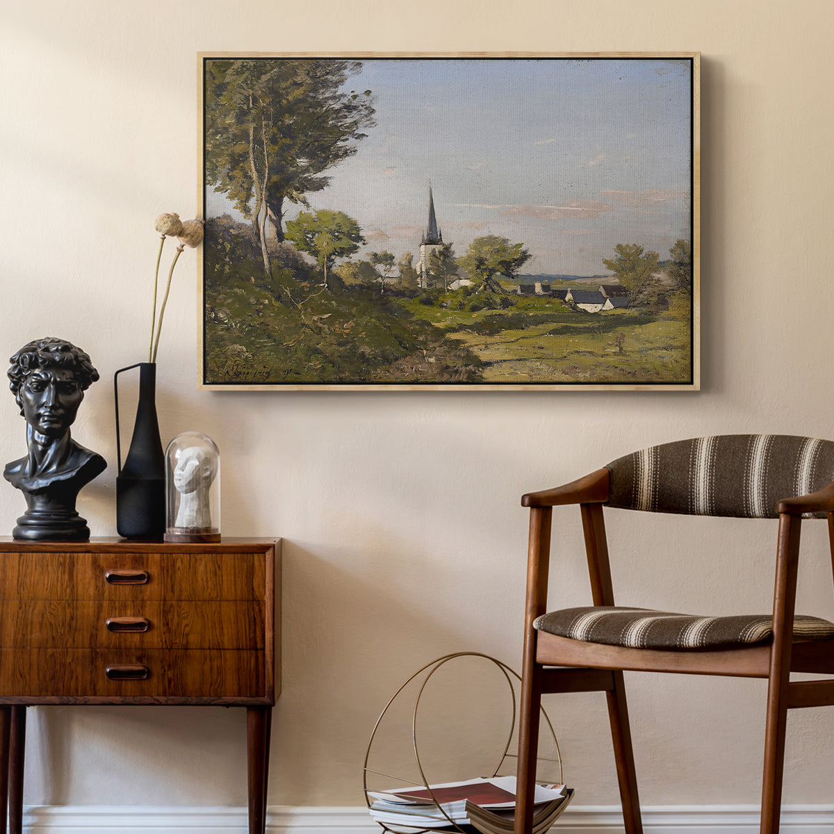 Village Landscape with Church, 1891 - Floater Framed Canvas Print