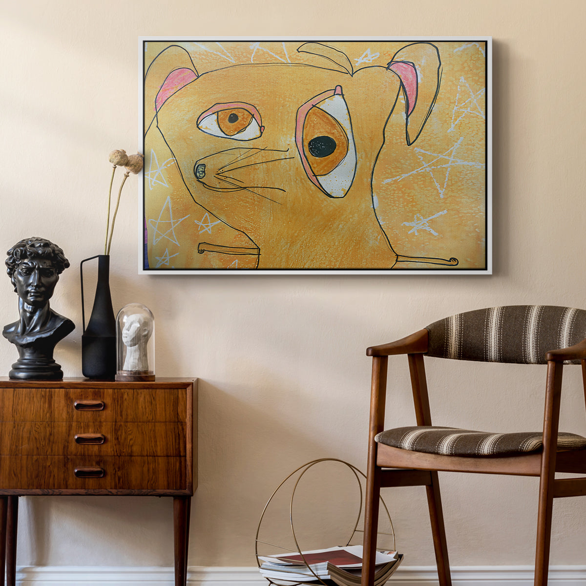 Cubist Dog with Stars (Student Art) - Floater Framed Canvas Print