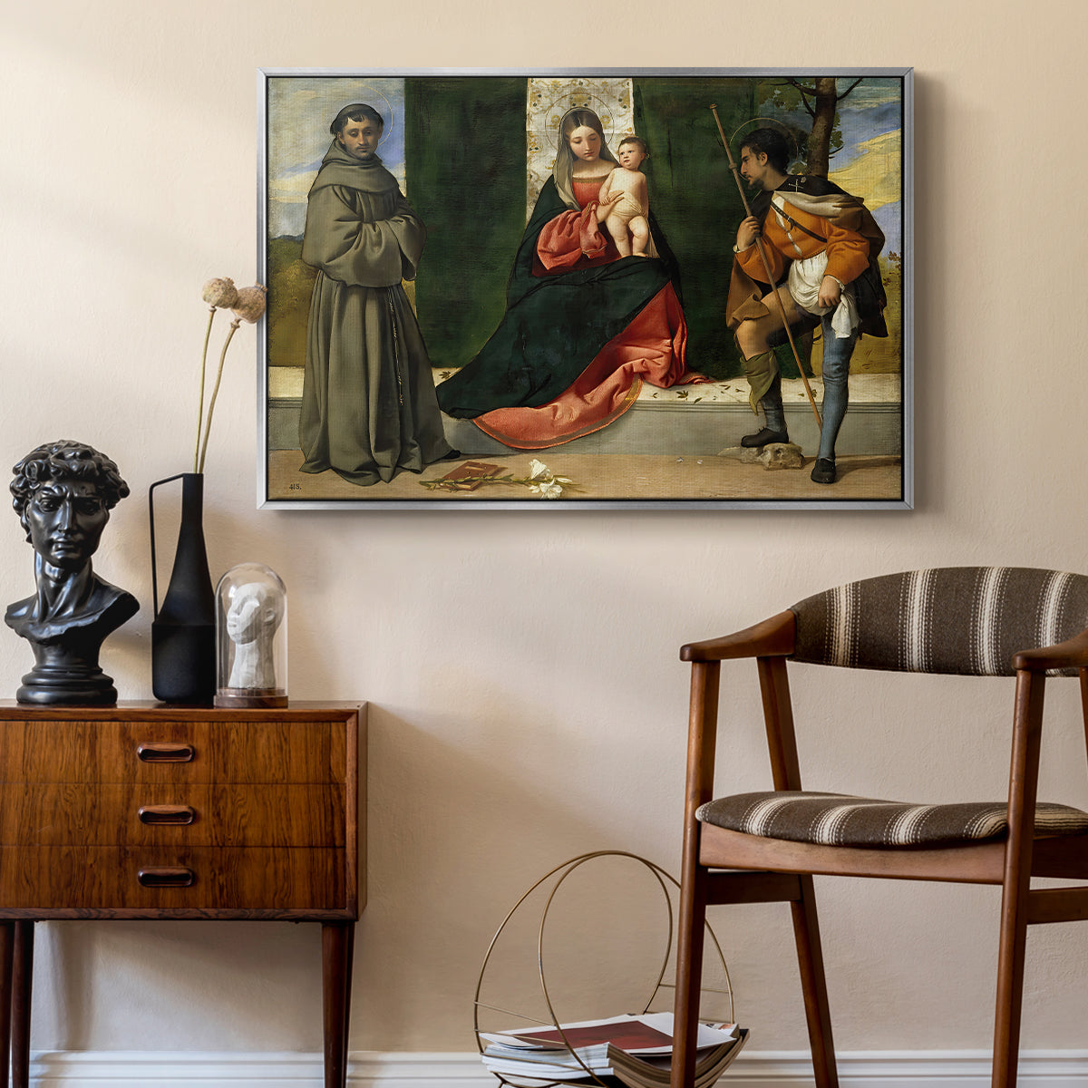 Madonna and Child with Saints Anthony of Padua and Roch, c. 1510 - Floater Framed Canvas Print