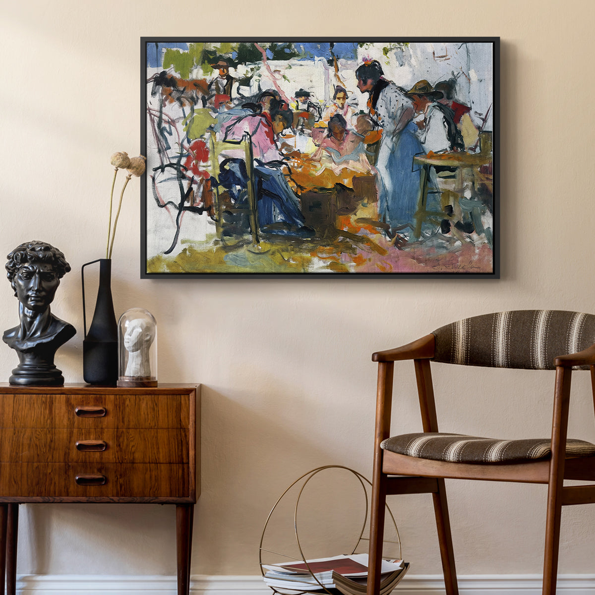 Net Menders in Valencia, 1909 - Floater Framed Canvas Print