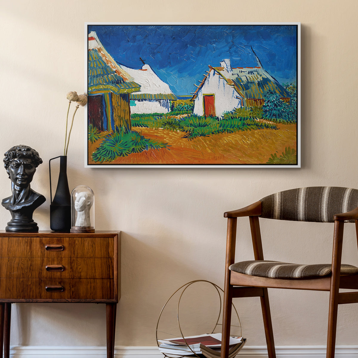 Three White Cottages at Saintes-Maries, 1888 - Floater Framed Canvas Print