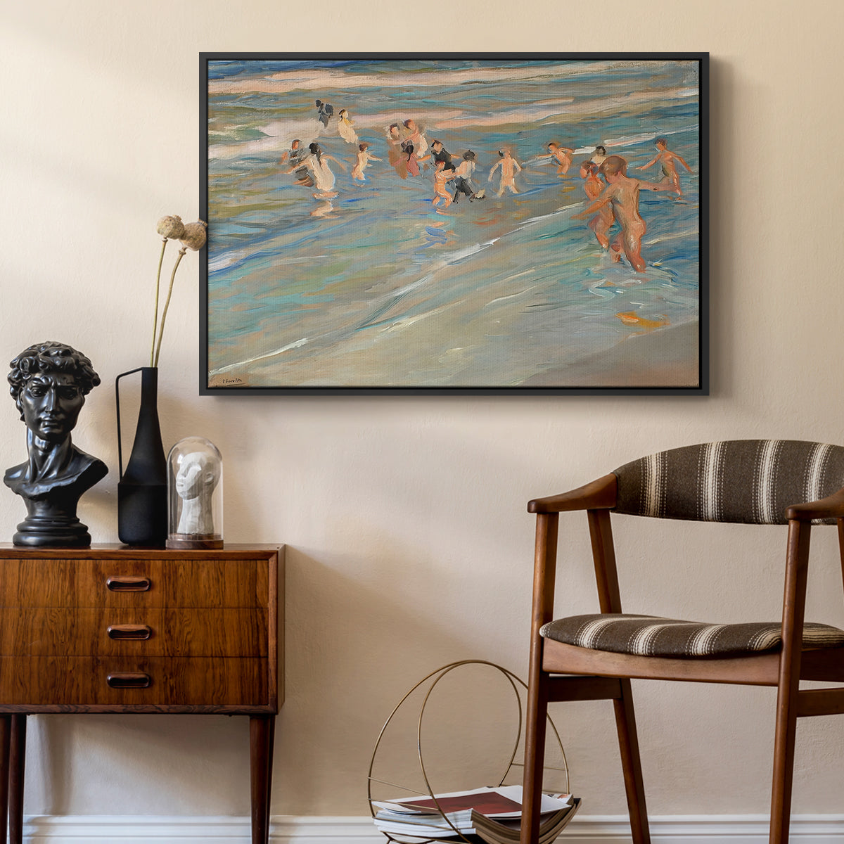 Children Playing on the Beach in Valencia, c. 1908 - Floater Framed Canvas Print