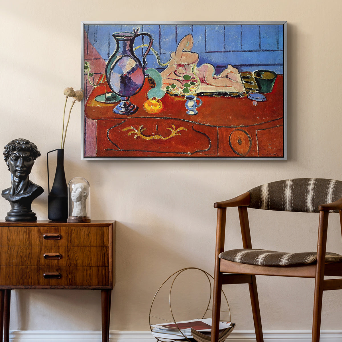 Still Life with a Pewter Jug and Pink Statuette, 1910 - Floater Framed Canvas Print