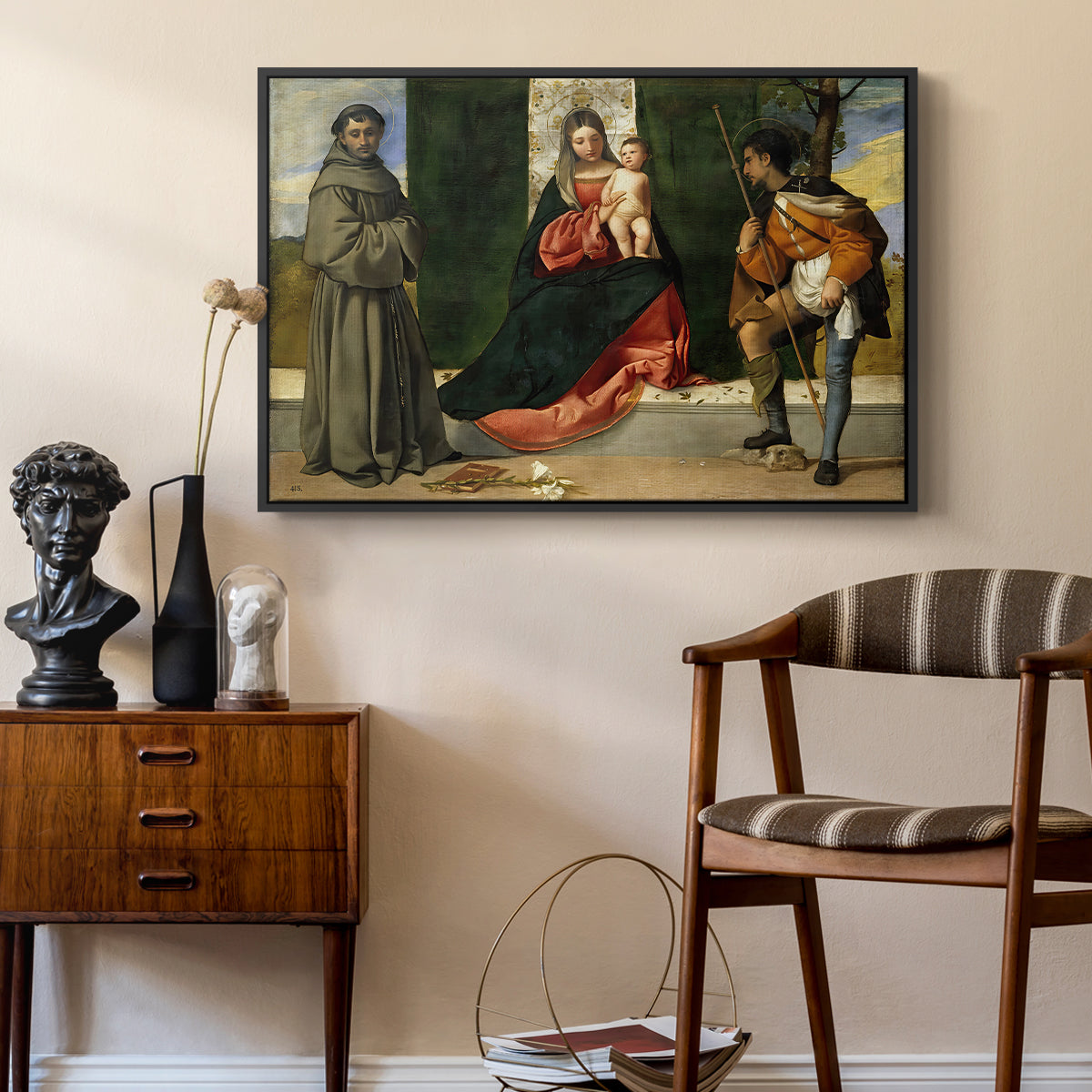 Madonna and Child with Saints Anthony of Padua and Roch, c. 1510 - Floater Framed Canvas Print