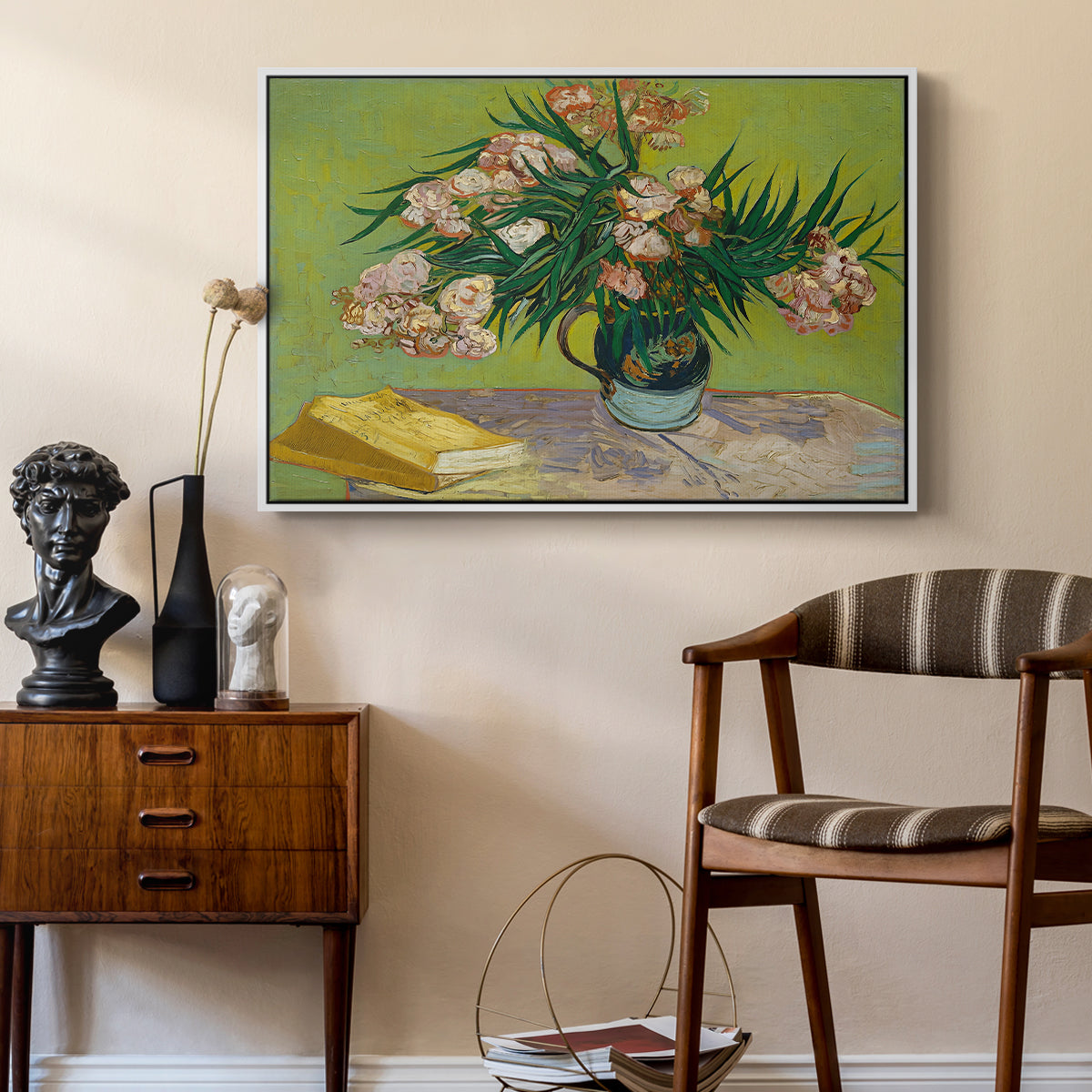 Vase with Oleanders and Books, 1888 - Floater Framed Canvas Print