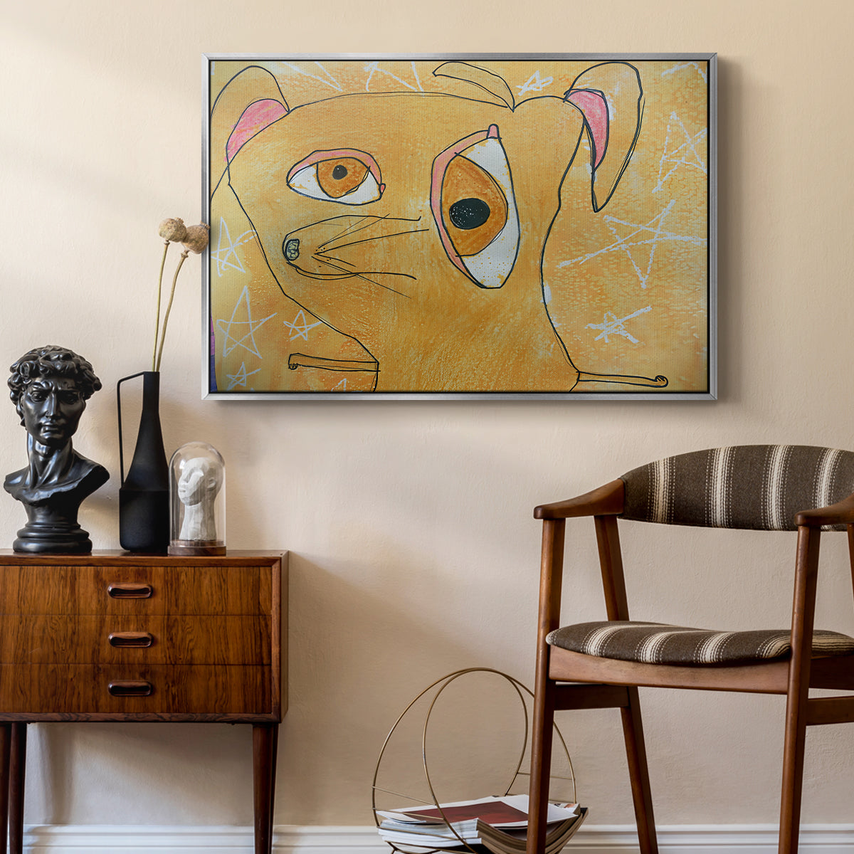 Cubist Dog with Stars (Student Art) - Floater Framed Canvas Print