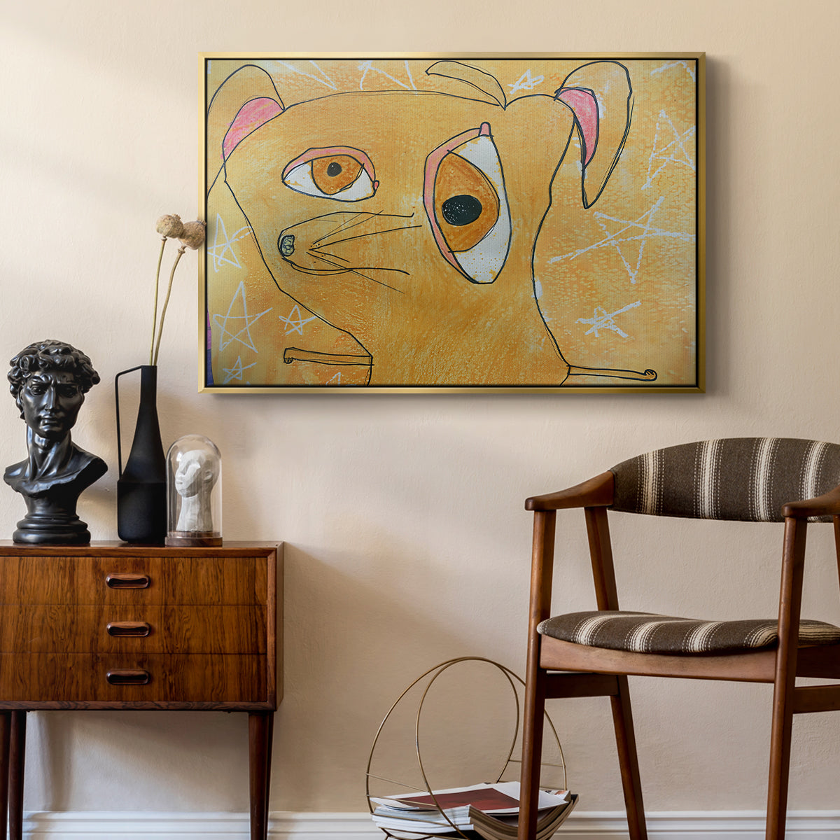 Cubist Dog with Stars (Student Art) - Floater Framed Canvas Print